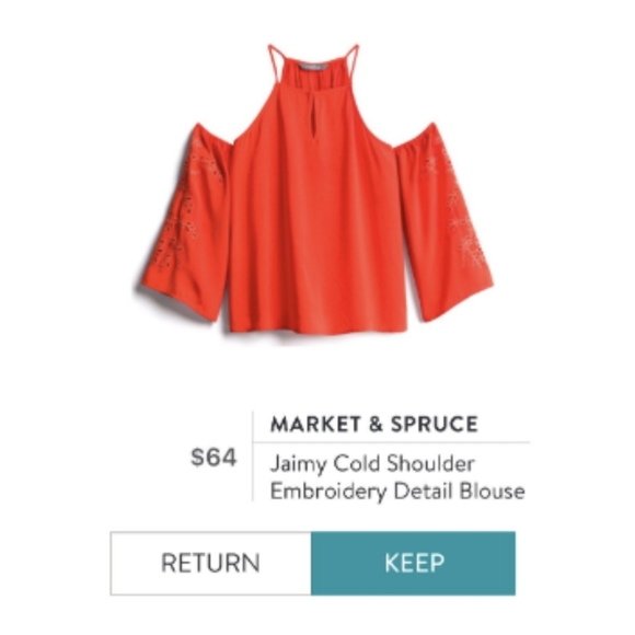 NWT Market & Spruce Red Orange Jaimy Cold Shoulder Embroidered Blouse - Picture 3 of 9
